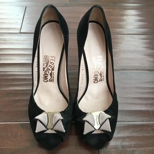 Ferragamo black suede heels